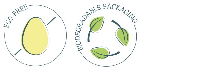 biodegradable packaging and egg free logos