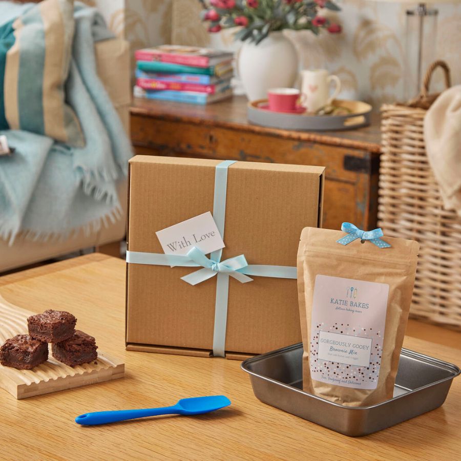 Chocolate Brownie Baking Kit Gift Set with Baking Tin and Silicone Spoon