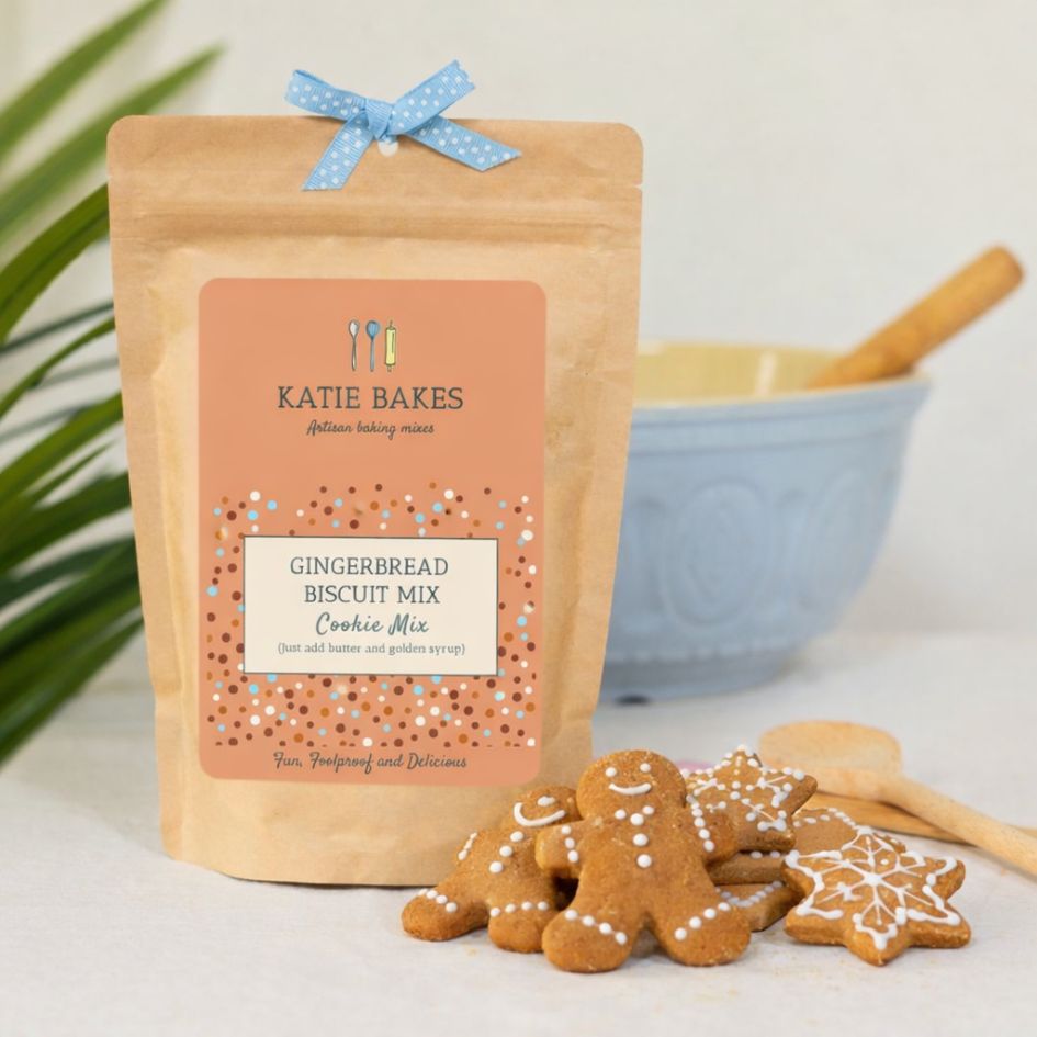 Gingerbread cookie mix with gingerbread biscuits in the foreground