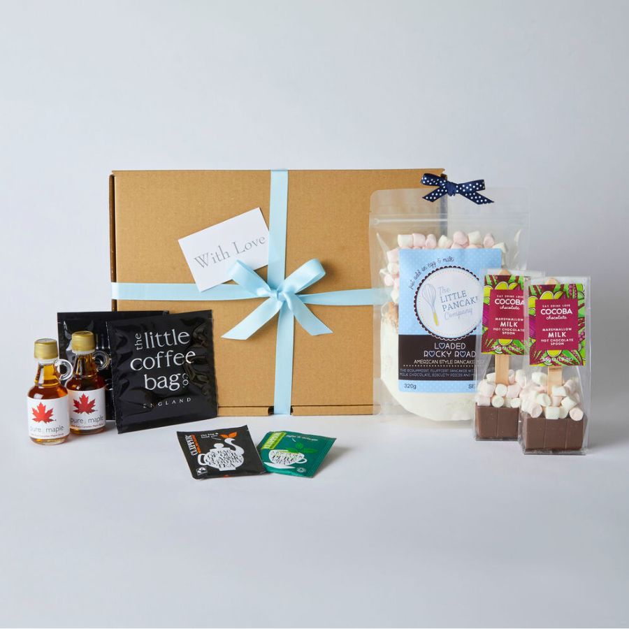 Ultimate Breakfast in Bed Pancake Gift Set with Pancake Mix, Coffee, Tea, Hot Chocolate Spoons and Maple Syrup - Image 2