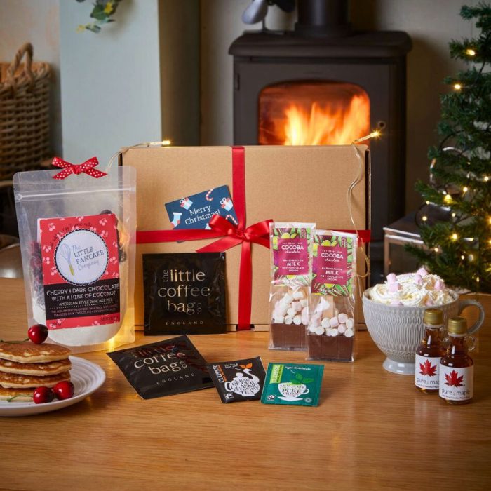 Ultimate Christmas Breakfast in Bed Pancake Gift Set with Pancake Mix, Coffee, Tea, Hot Chocolate Spoons and Maple Syrup