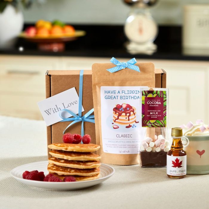Personalised Mini Breakfast in Bed Pancake Gift Set with Personalised Pancake Mix, Hot Chocolate Spoon and Maple Syrup