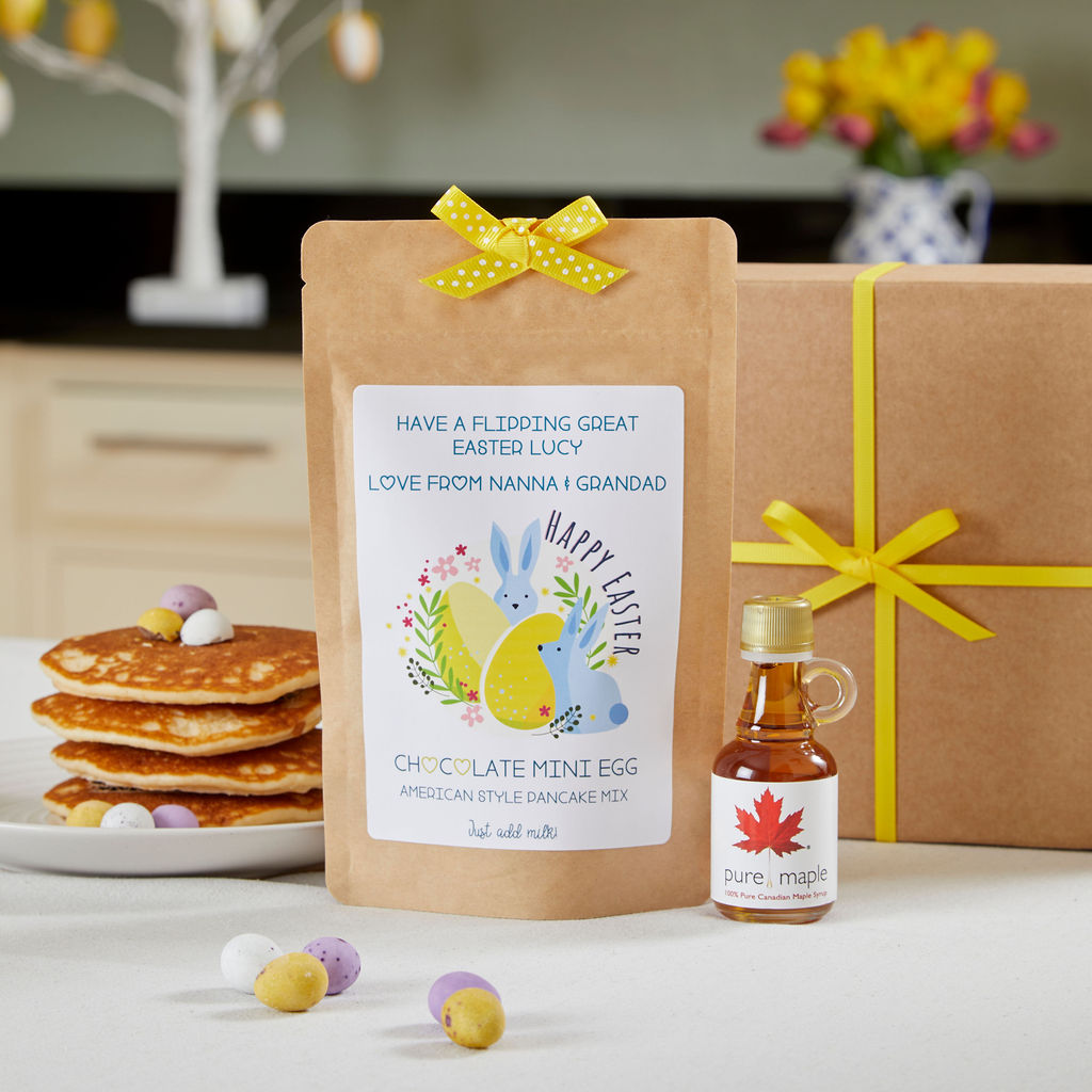 NEW - Personalised Easter Mini Egg Pancake Mix and Maple Syrup Gift Set - Limited Edition