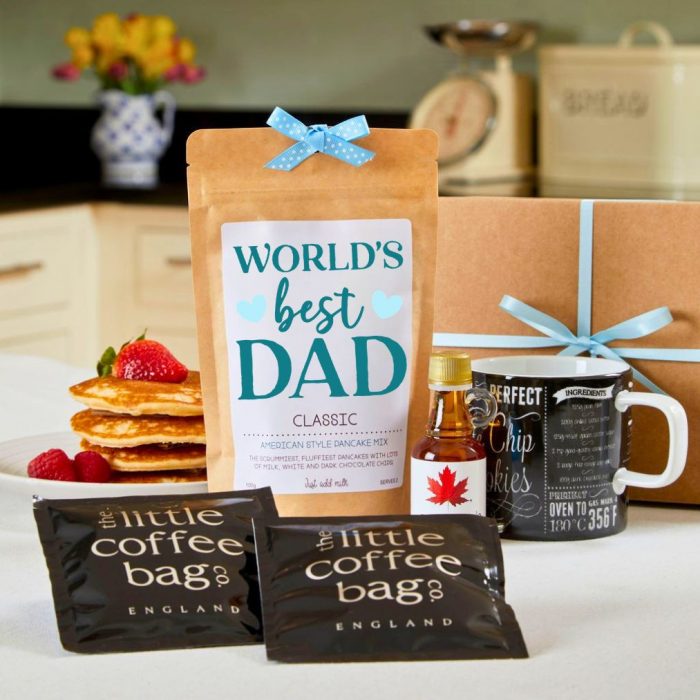 World’s Best Dad Pancake Mix and Mug Gift Set with Maple Syrup and Coffee