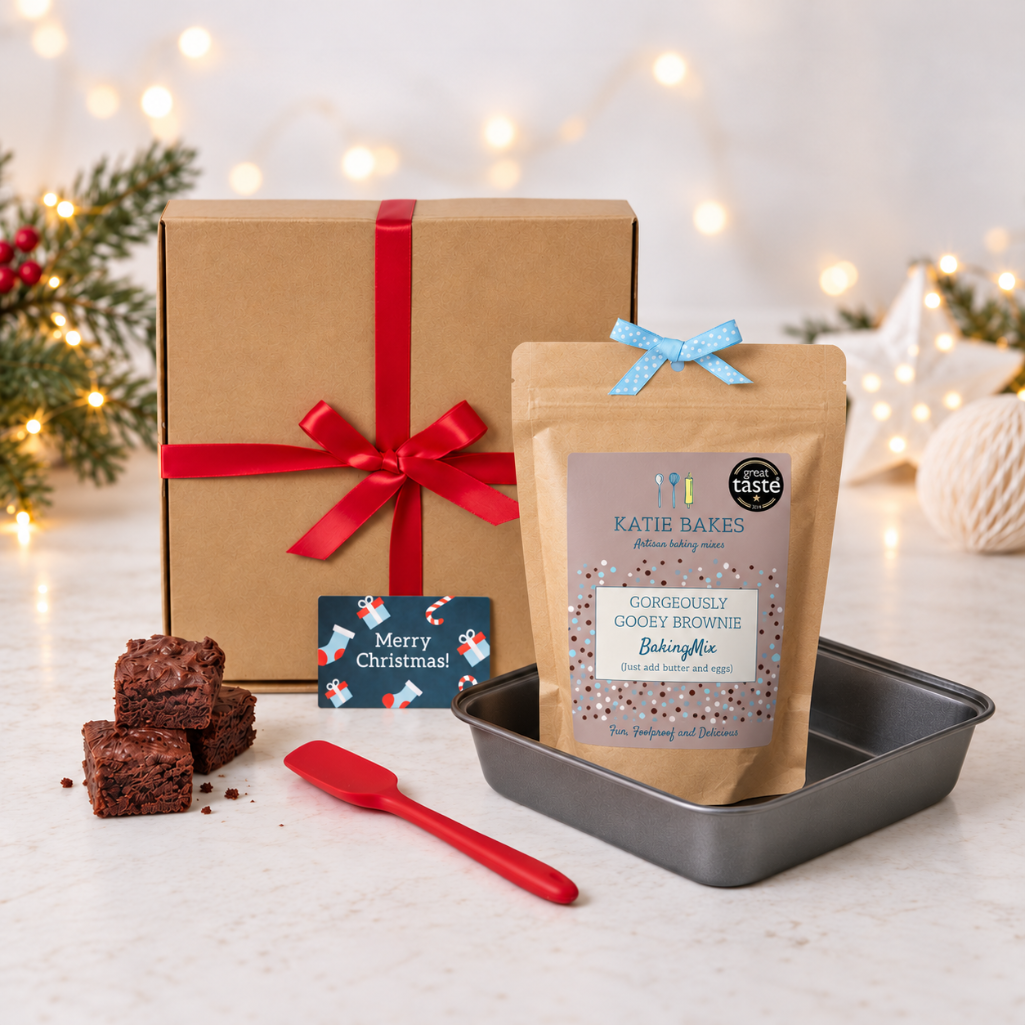 Christmas Chocolate Brownie Baking Kit Gift Set with Baking Tin and Red Silicone Spoon