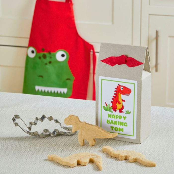 Dinosaur Baking Gift Set with Apron, Baking Mix and Wooden Spoon