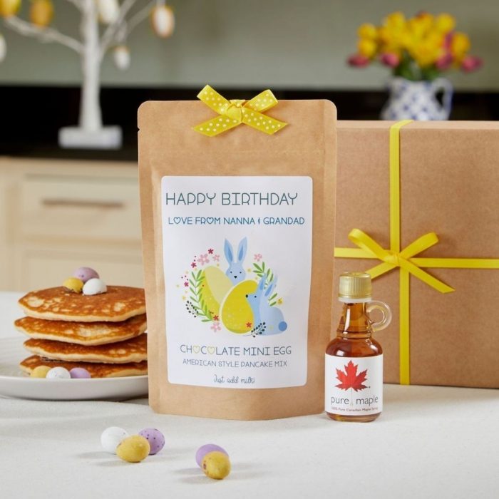 Personalised Mini Egg Pancake Mix and Maple Syrup Gift Set – Limited Edition