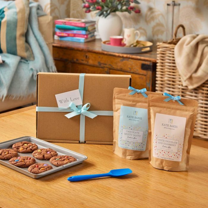 Cookie Baking Hamper Gift Box – 2 Artisan Cookie Mixes, Baking Tray and Silicone Spoon