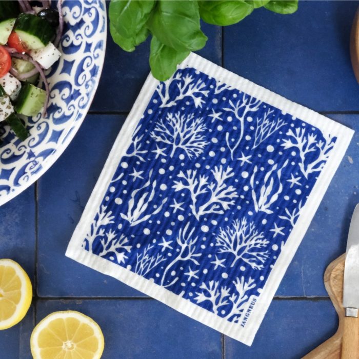 Eco-Friendly Swedish Dishcloth – Blue Coral Design