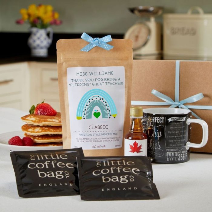 Personalised Teacher Pancake Mix and Mug Gift Set with Maple Syrup and Coffee